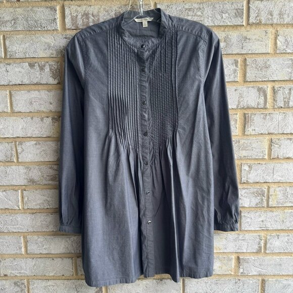 Uniqlo Long Sleeve Button Up Pintuck Cotton Blend Shirt Women's Size L - Picture 1 of 9